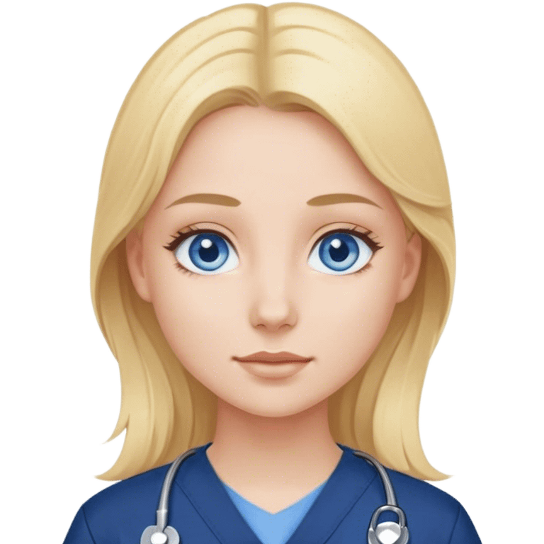 blonde girl with blue eyes wearing navy scrubs emoji