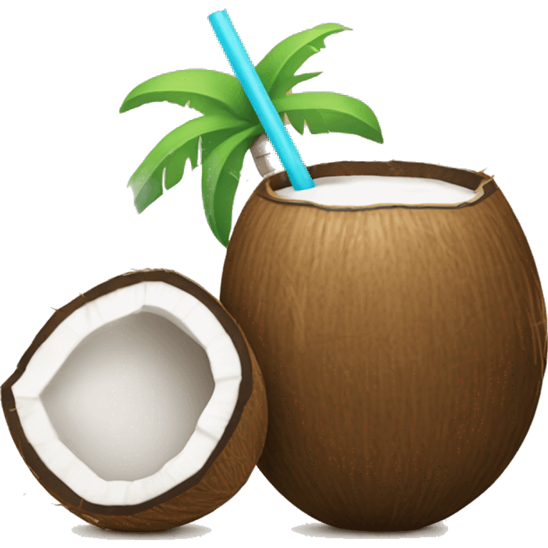 Coconut drink that has coconut shells and a straw. emoji