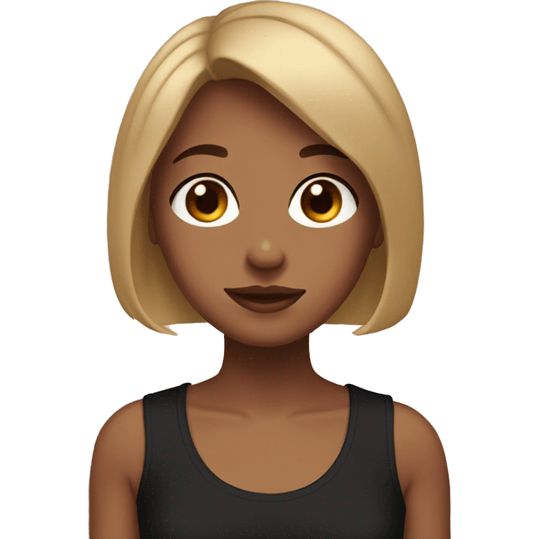 girl with short brown bob, brown eyes black tank top and freckles emoji