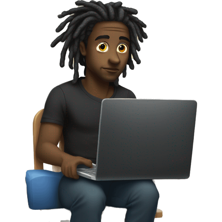 Black-guy-with-dreads-wearing-black-trackstuit-sitting-down-on-chair facing-foward-focused-on-laptop-computer- emoji