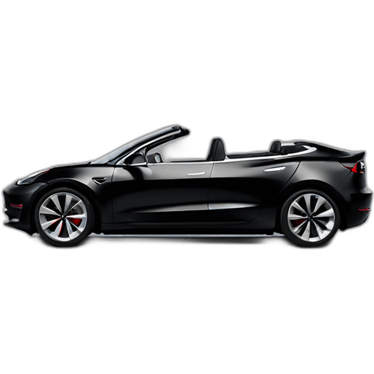 open top, black color, Tesla Model 3, black upholstery, right side view emoji