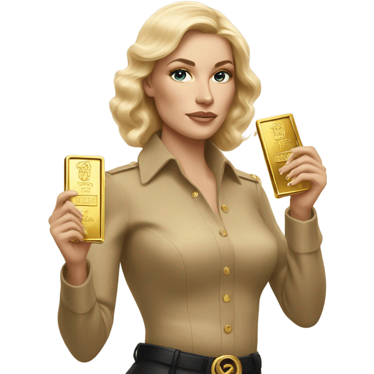 Blonde Ralph lauren women working holding gold bars  emoji