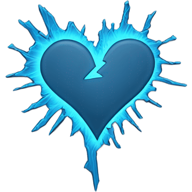 Blue glowing contour neon broken heart emoji