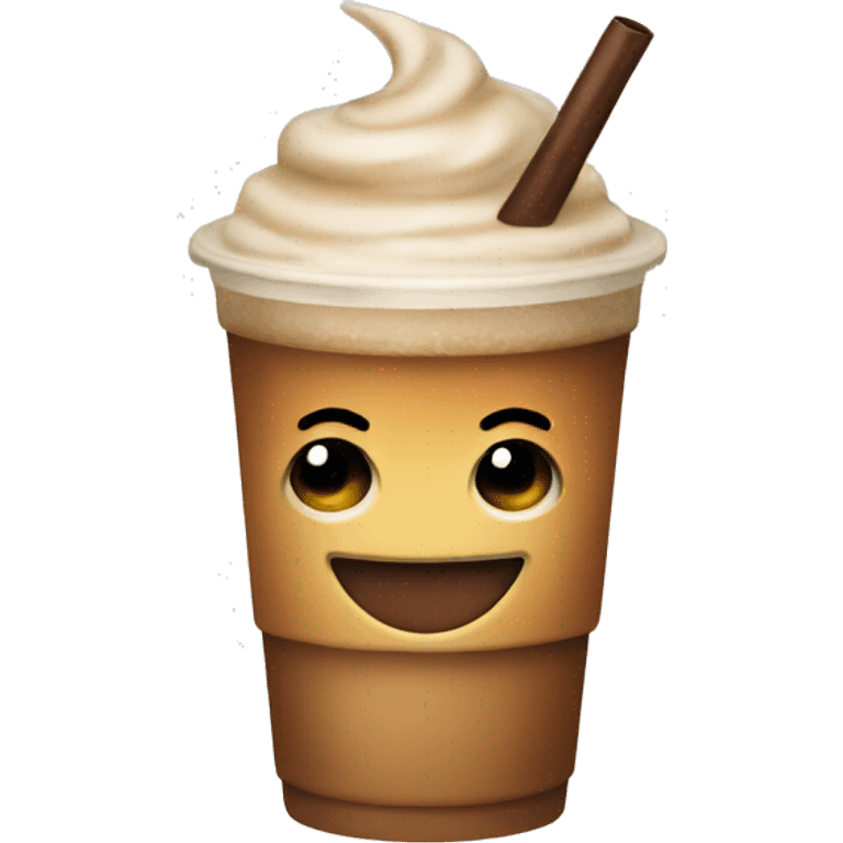 Emoji wearing a hat smiling and holding a iced coffee emoji