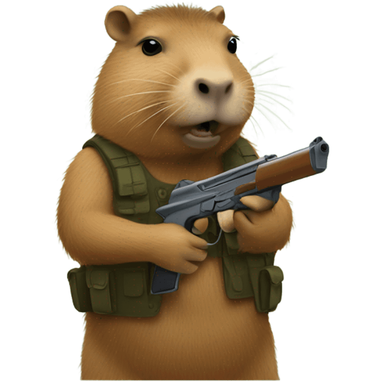 Capybara with a gun in 128 by 128 sizing emoji