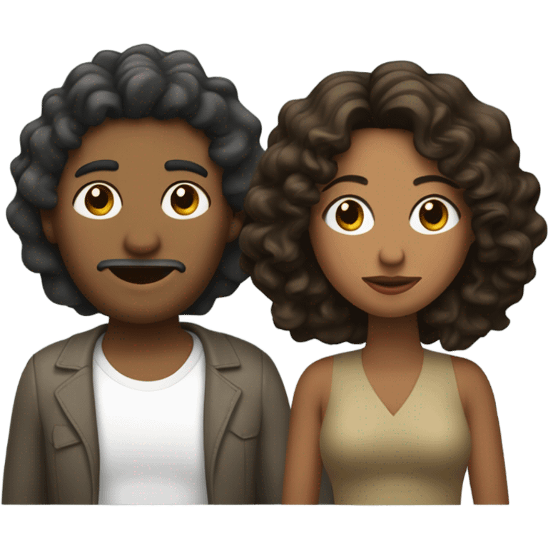 Mujer de pelo chino y cafe beso con hombre pelo negro emoji