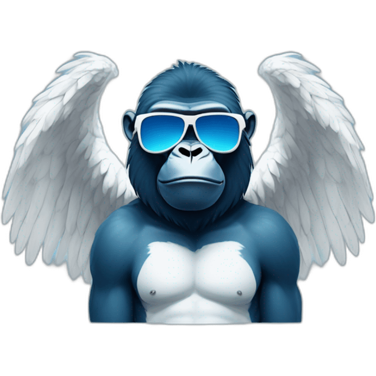 cyan gorilla with white angel wings and navy blue chromatic sunglasses emoji