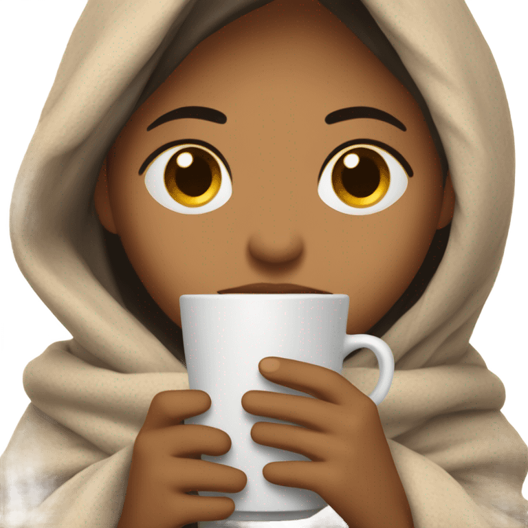 girl inside a blanket sipping coffee eyes closed emoji