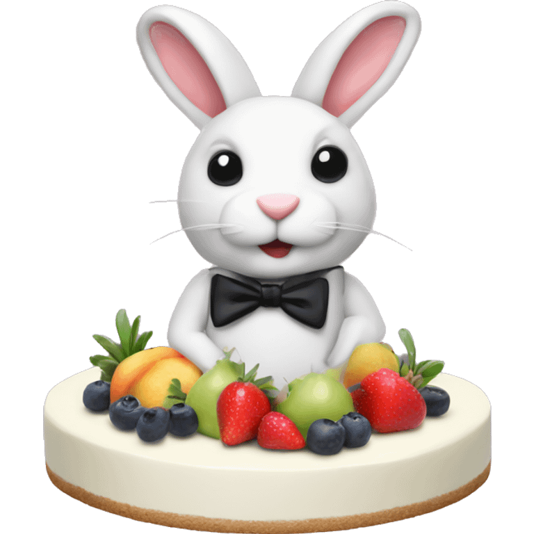 rabbit cake with fruit and tuxedo emoji