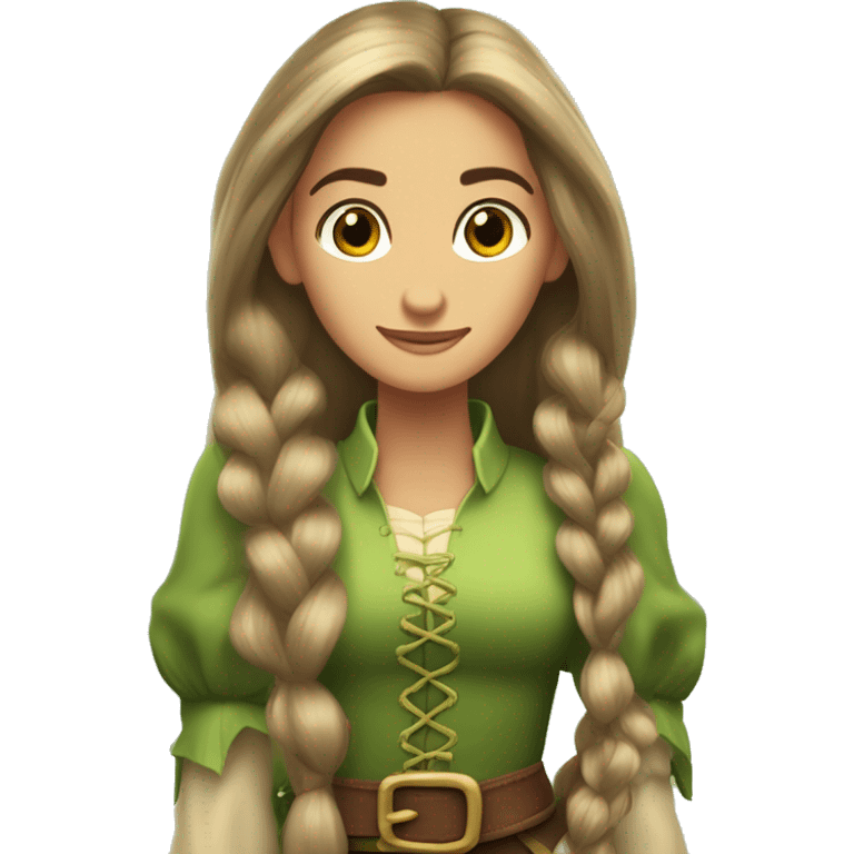 Rapunzel con pelo largo suelto con ojos verdes y chica conpelo marrony ojos marrones  emoji