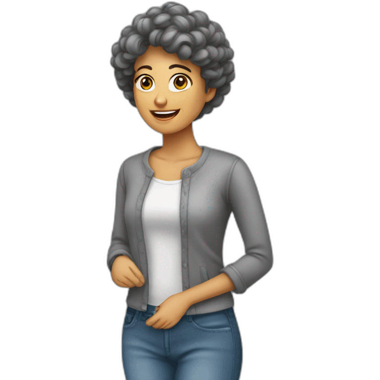 Mujer pelo gris ondulado comprando ropa emoji