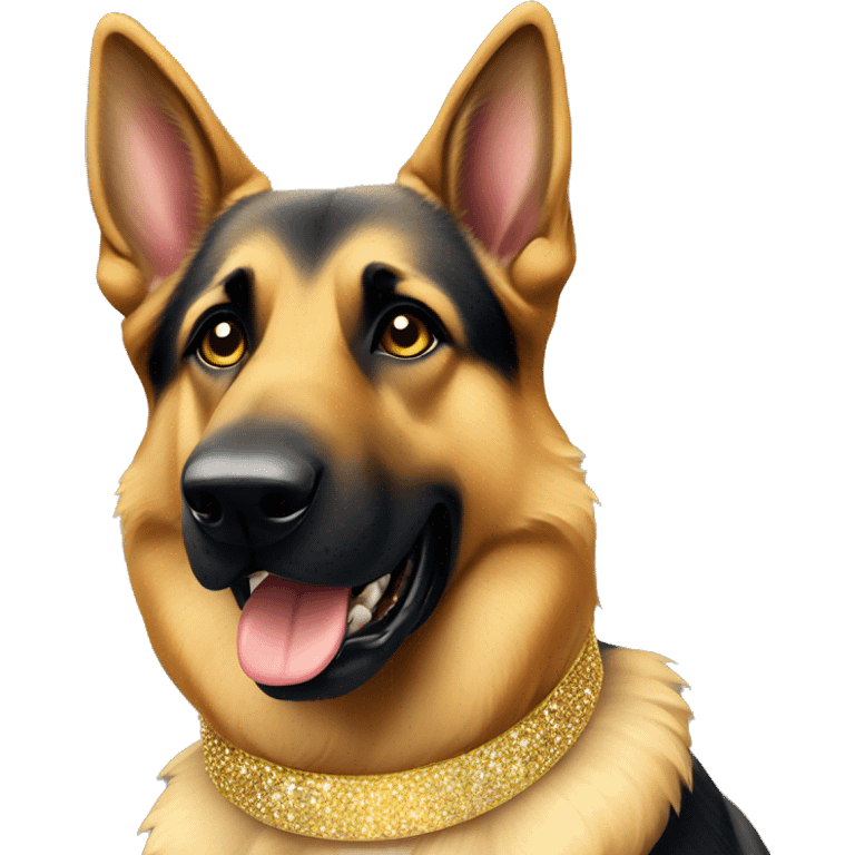 German Shepherd dog wearing a sparkly gold collar emoji