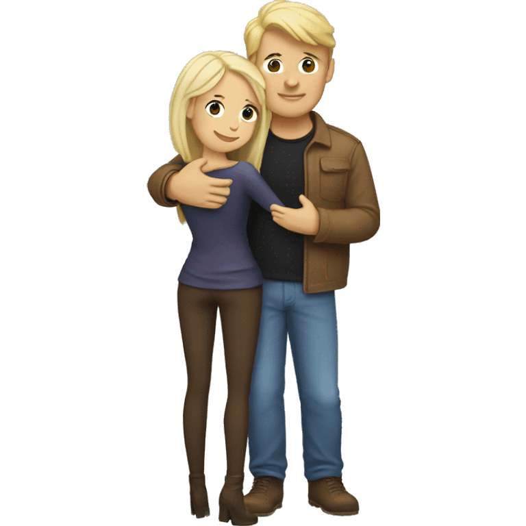 Blonde man hugging a brunette woman emoji