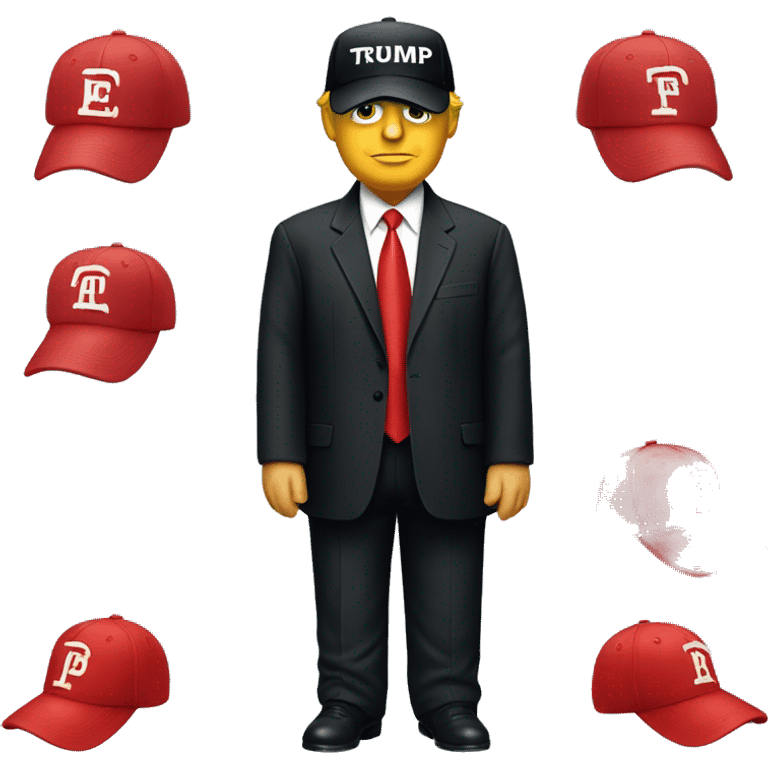 a single emoji of donald trump black suit, red tie, and red baseball cap emoji