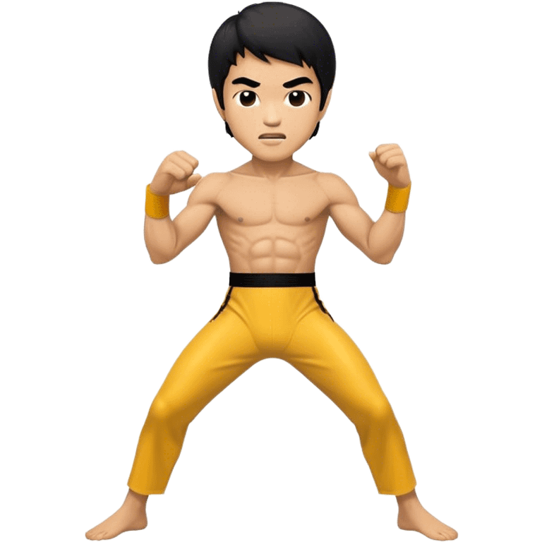 Cinematic Realistic Bruce Lee Pop Culture Emoji, featuring a dynamic portrayal of the legendary martial artist rendered with crisp detail and energetic lighting. emoji