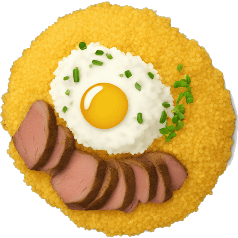 Meal of couscous with meat top view emoji