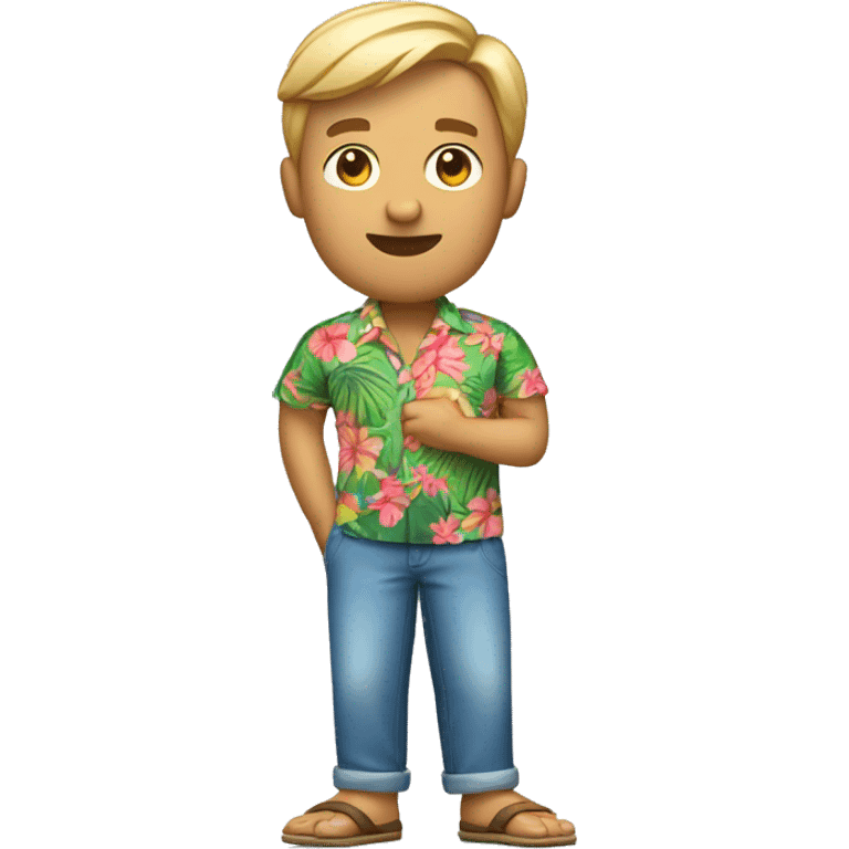 a full body view of a relaxed guy in his 40s wearing a hawaii shirt emoji