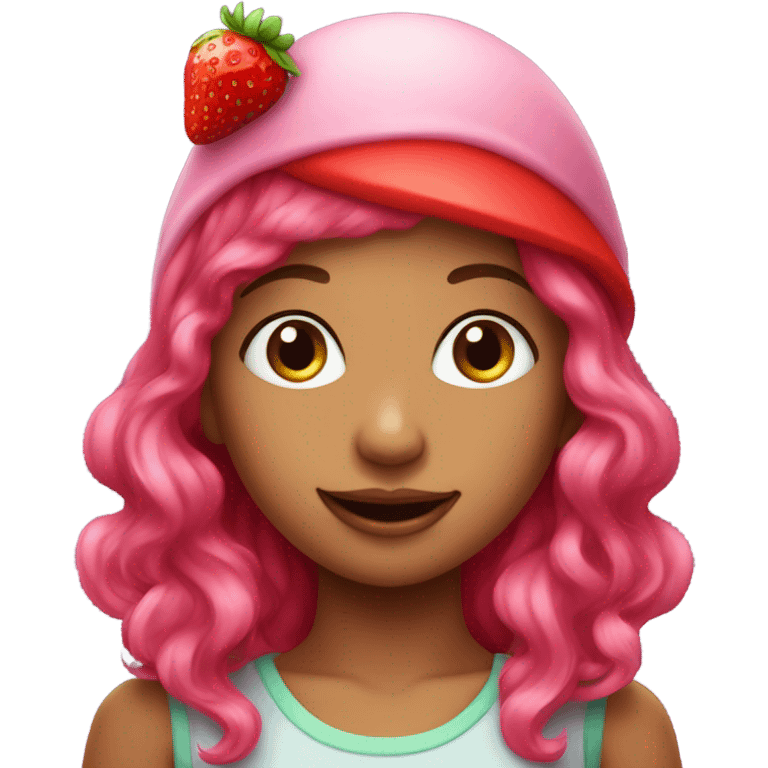 a girl, with pink hair and strawberry hat emoji