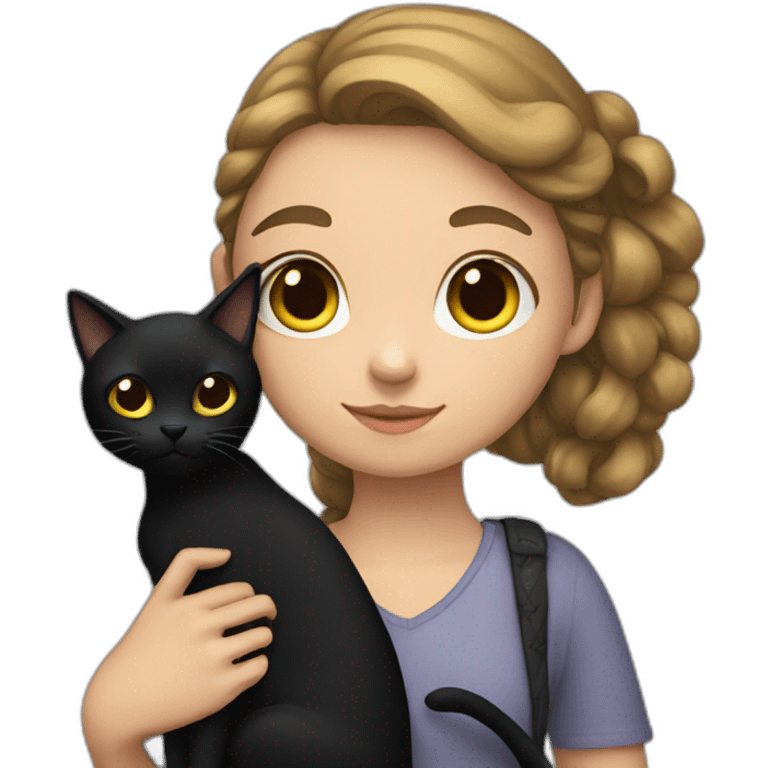 girl holding a black cat on her shoulder  emoji