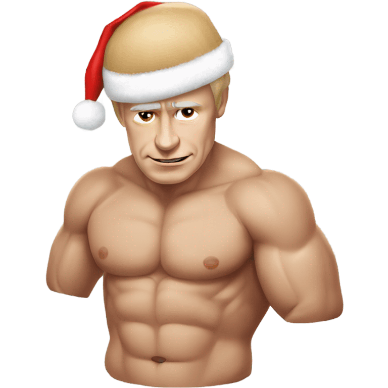  Muscular and topless Vladimir Putin with wearing a Santa hat emoji