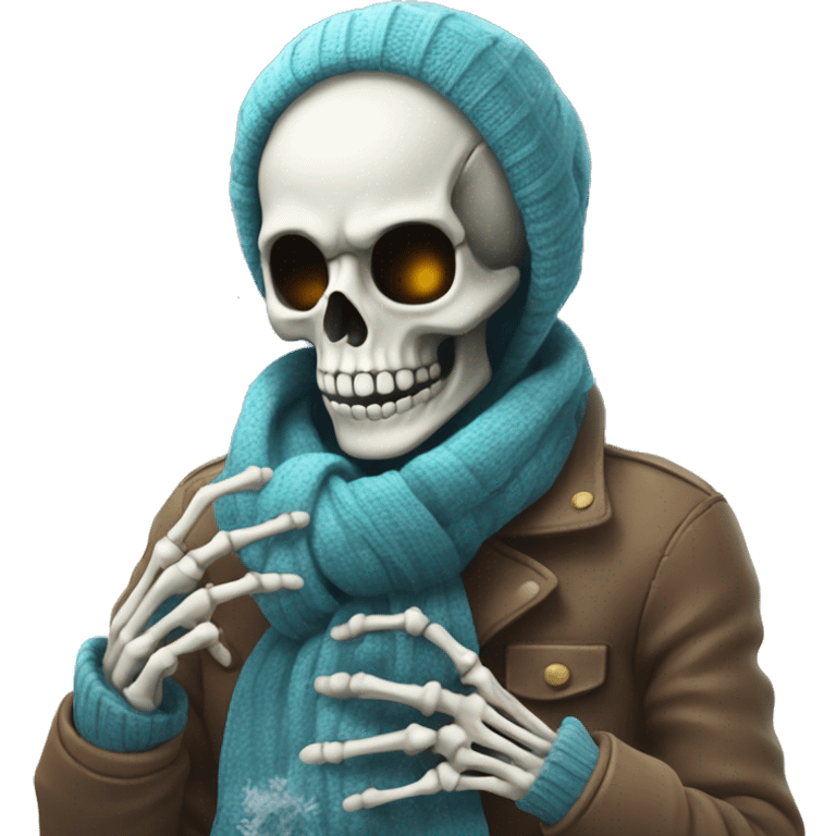 Skeleton wearing a scarf and gloves against cold putting eyedrops in his eyes emoji