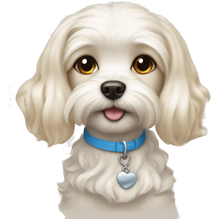 Maltese dog with Girl with light skin, blonde white waves hair,blue eyes, emoji