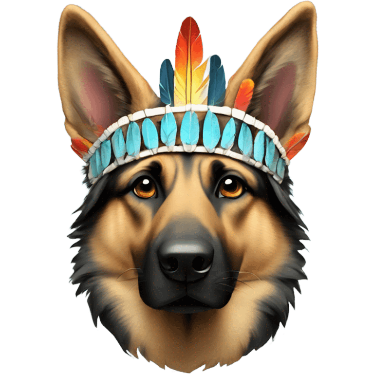 German shepherd with Indian chief headdress emoji