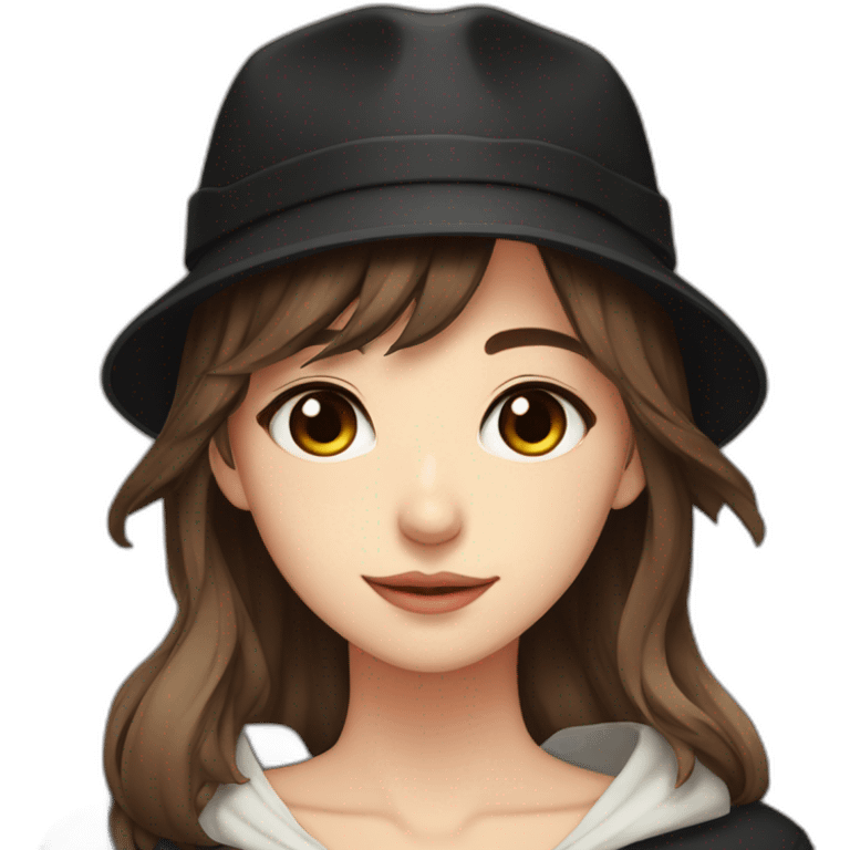 Anime style brown hair with black hat girl emoji