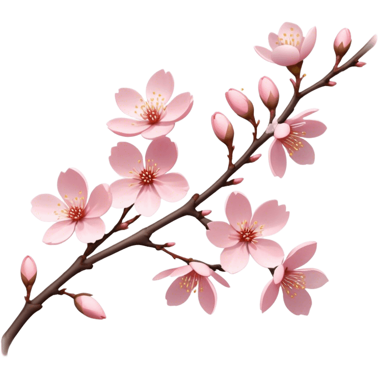 Cinematic Realistic Sakura Flowers on a Branch, depicted as delicate, soft pink blossoms gracefully adorning a slender, gently twisted branch, illuminated by subtle, warm natural light that accentuates their ethereal beauty and transient charm, poetic spring scene emoji