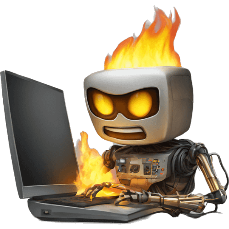 computer burning man extenguishing bot emoji