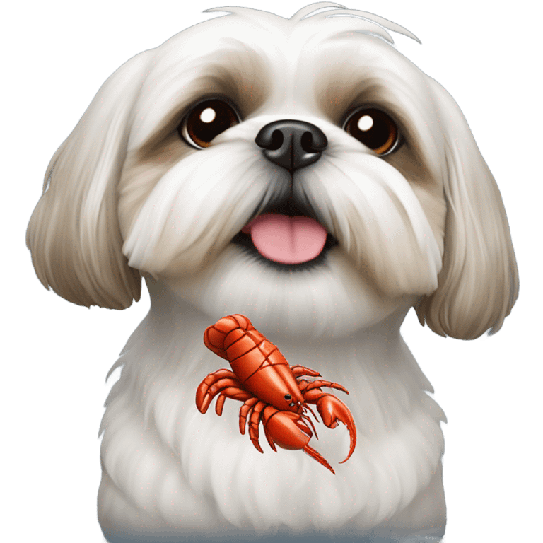 Shih tzu with a lobster toy emoji