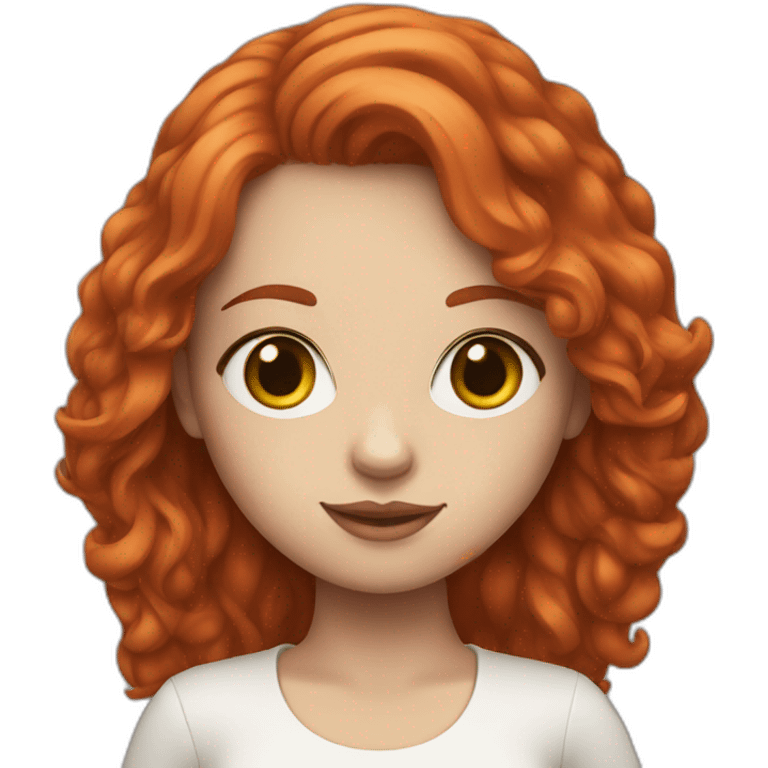 Girl with red hair and white skin hold macbook emoji