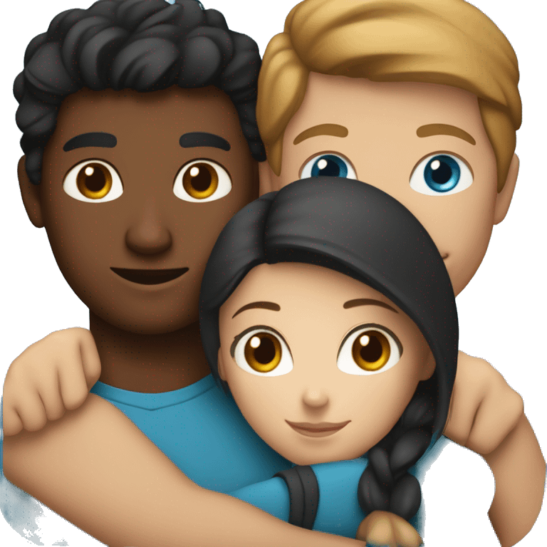 Couple embracing with arms around each other; white woman with blue eyes and brown hair, Indian man with black hair  emoji