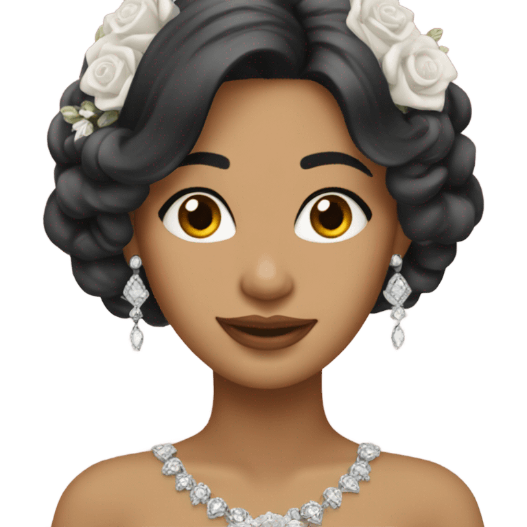 latina bride with dark long hair and silver jewelry emoji