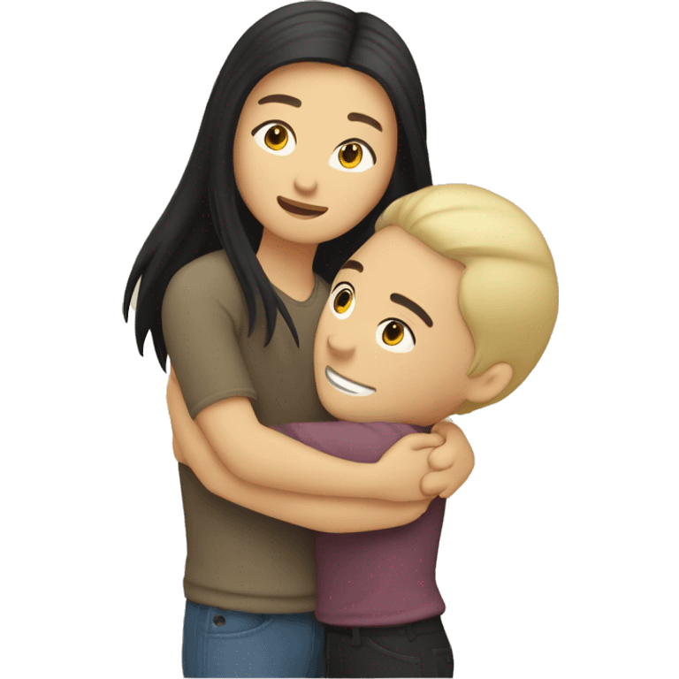 brunette asian girl hugging blonde Caucasian man emoji