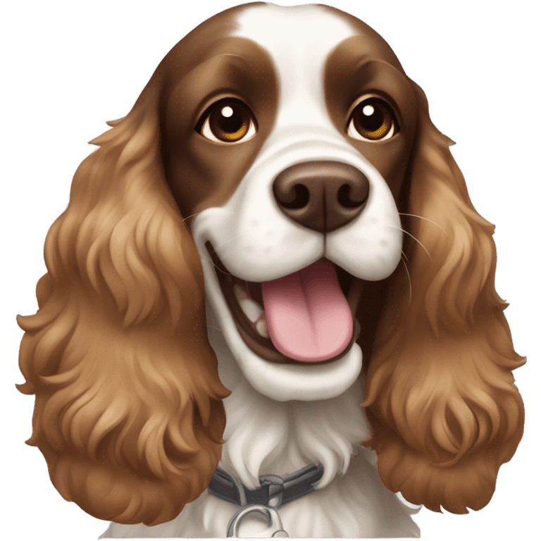 Brown and white cocker spaniel smiling emoji