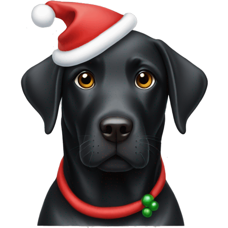 Black Labrador wearing christmas hat emoji