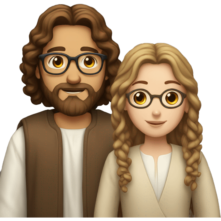 Jesus and a white girl with brown curly hair wearing glasses emoji