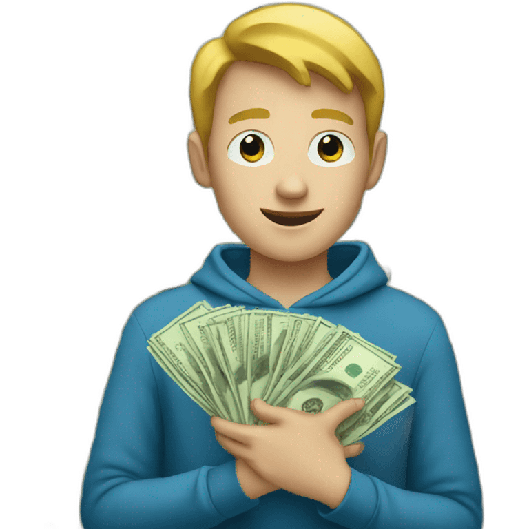 white kid is holding money emoji