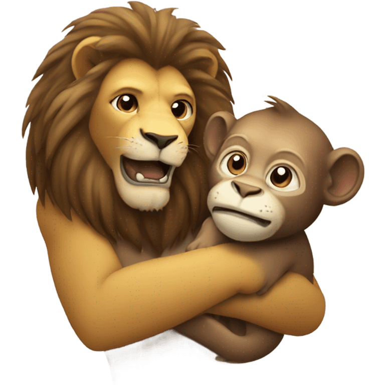 Lion Being held by a monkey emoji