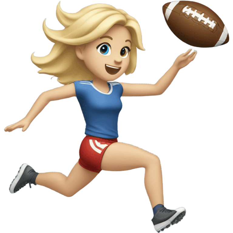 Blonde hair girl catching a football in mid air emoji