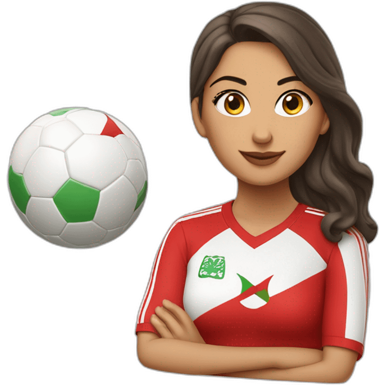 une femme marocaine avec le maillot de foot rouge du maroc, tête + buste emoji