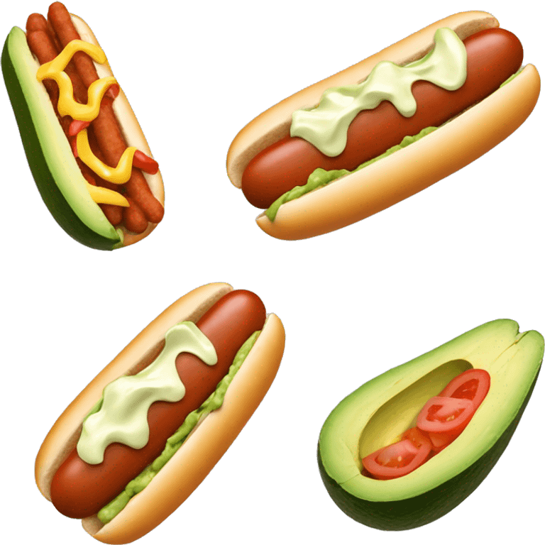 hotdog with smash avocado, diced tomato, and zigzagging mayonnaise  emoji