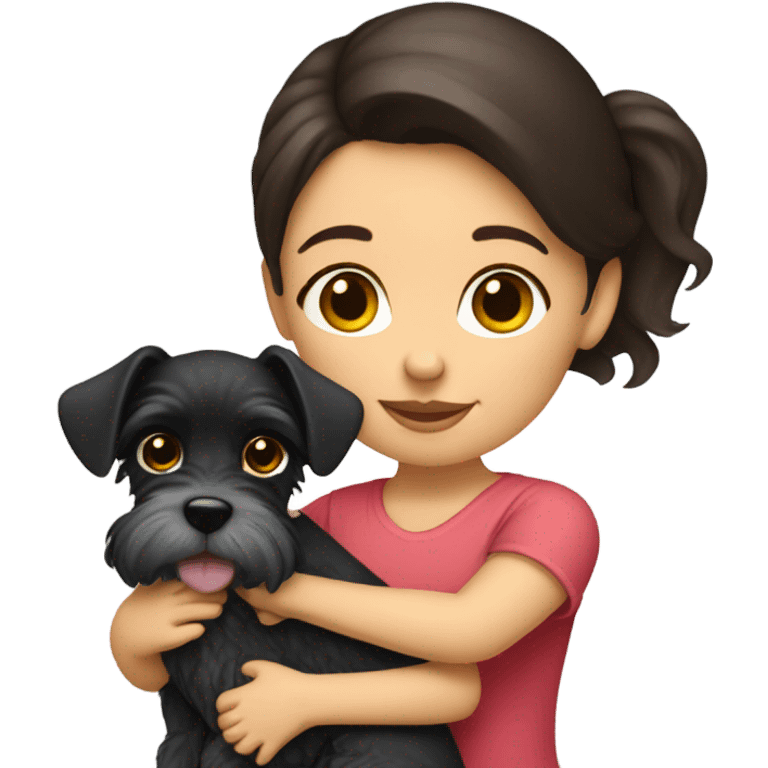 Brunnete girl holding a baby schnauzer  emoji