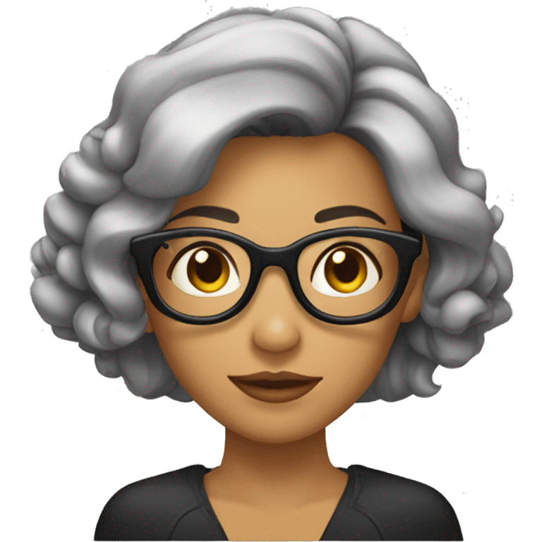 Mujer con collarín, cabello rulo y lentes negros emoji