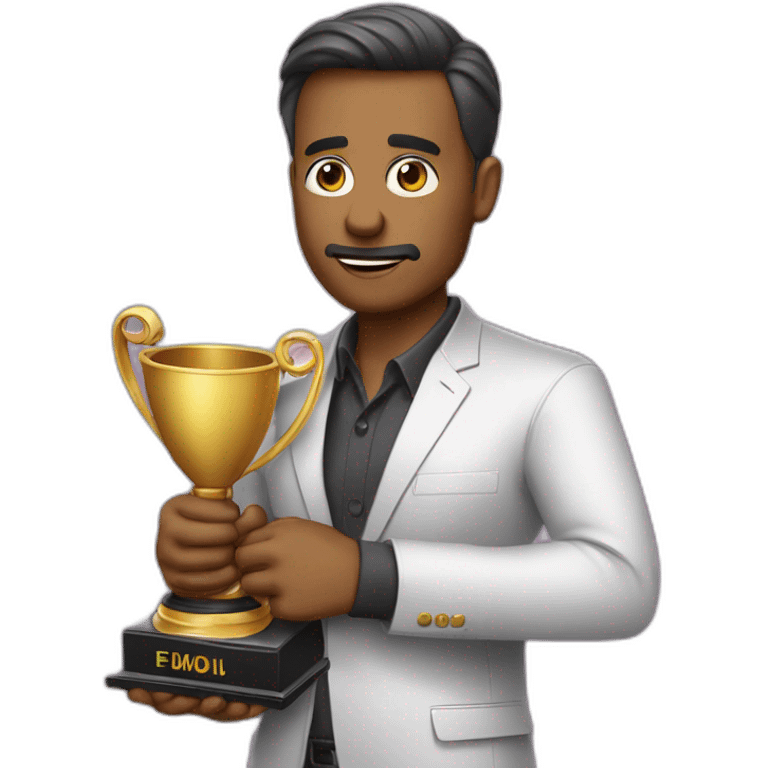 television game show host, lost in thought, holding a trophy emoji