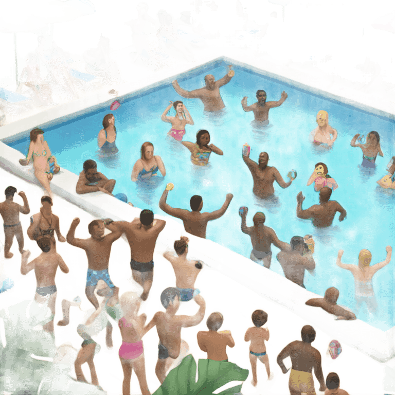 Pool party with a crowded pool emoji