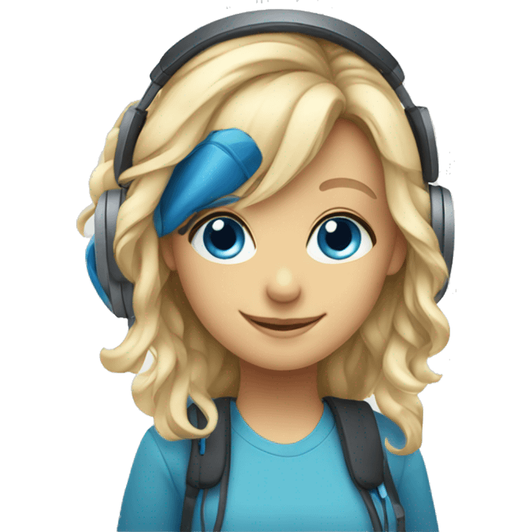 smiling girl with blue eyes and headphones emoji