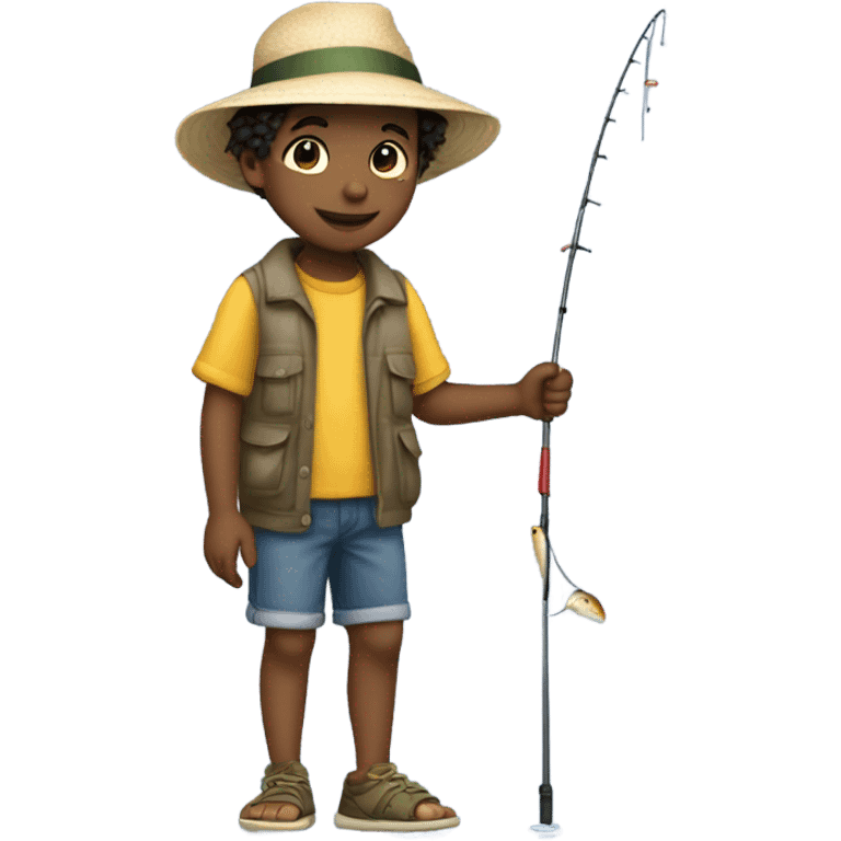 boy fishing by ocean emoji