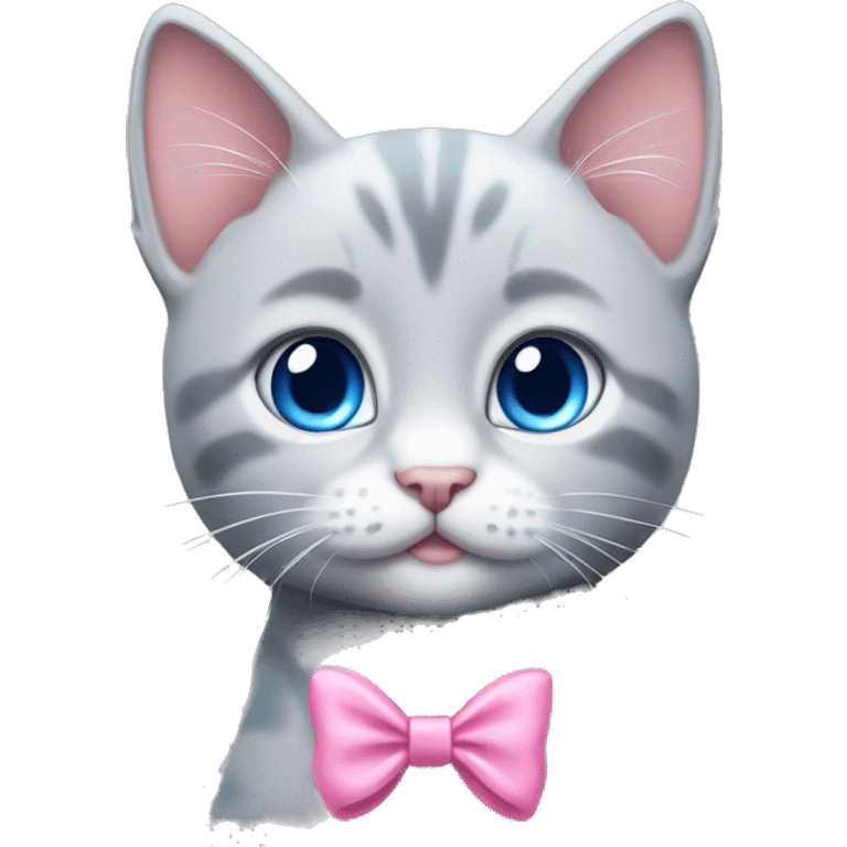 blue eyes grey kitten with pink bow on head emoji